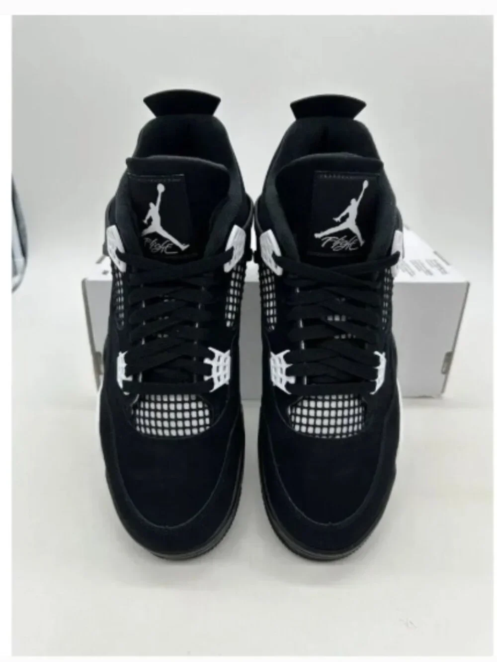 Air Jordan 4 Retro Men's White Thunder Black Suede Shoes